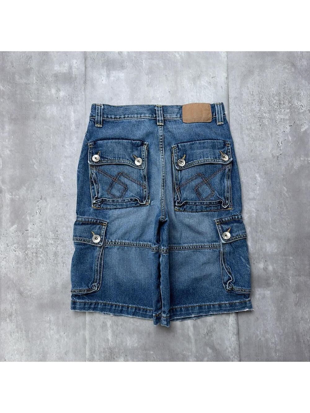 Y2K Blue JNCO Grunge Baggy Cargo Skater Denim Jorts